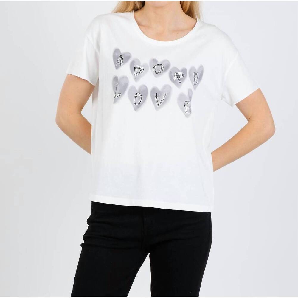 NEW OUI heart adore tee in cloud dancer